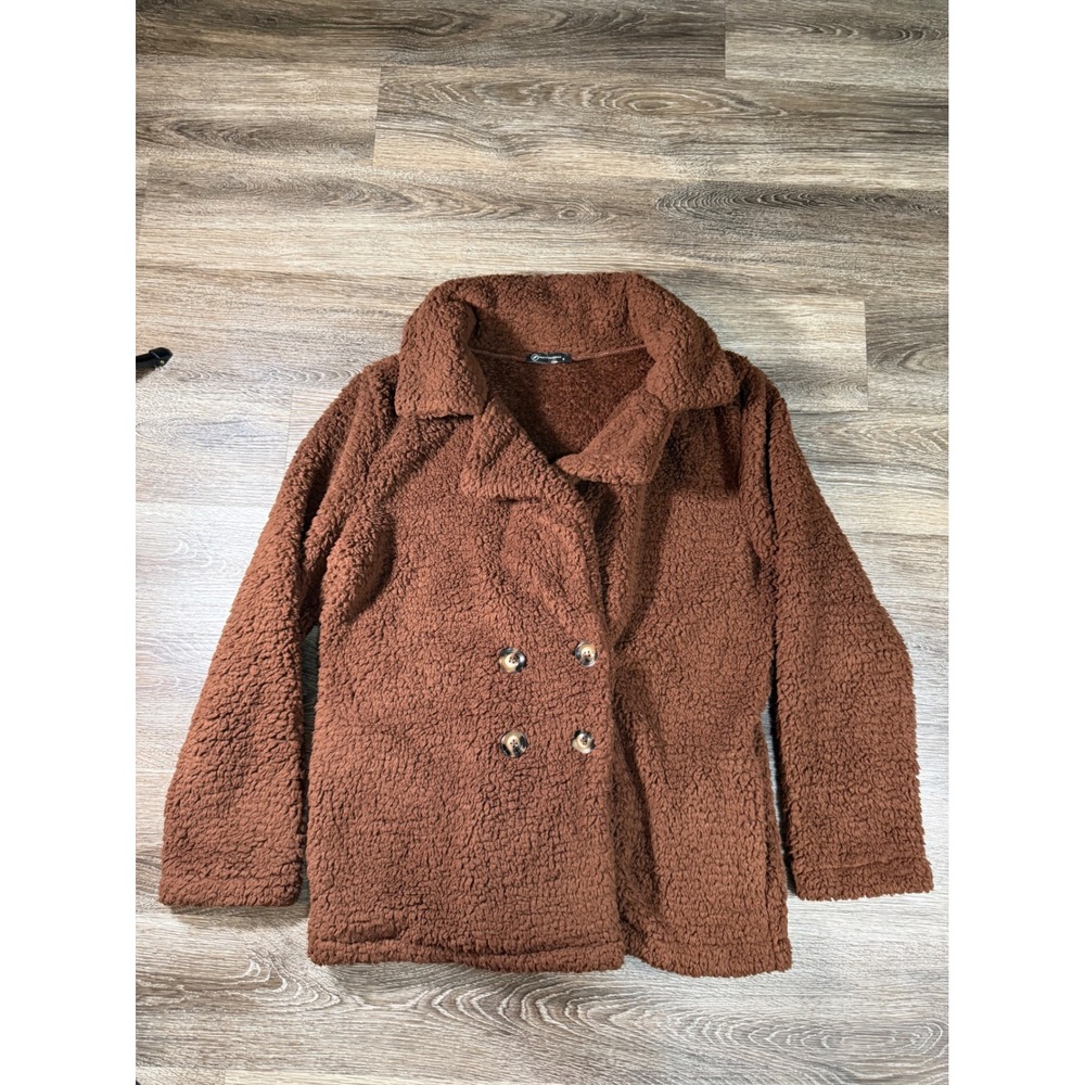 PRETTYGARDEN‎ Teddy Coat Faux Shearling Brown Double Breasted Jacket Small